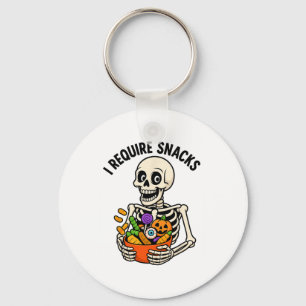 I Require Snacks Funny Skeleton Halloween Meme Key Ring