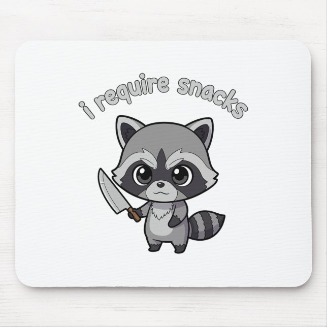 I Require Snacks Racoon Funny Halloween Retro Ani Mouse Pad (Front)
