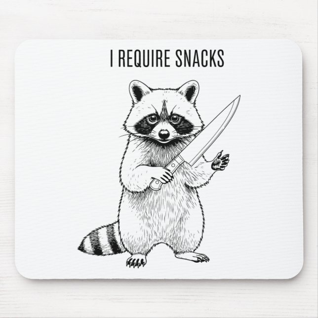 I Require Snacks Racoon Funny Halloween Retro Ani Mouse Pad (Front)