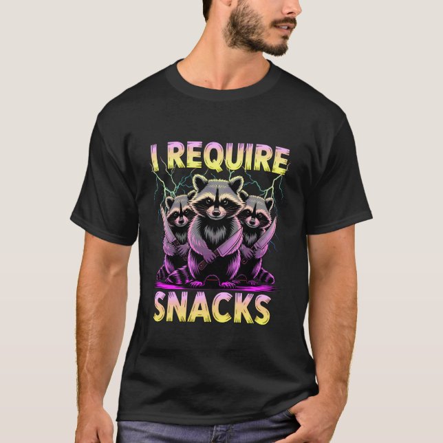 I Require Snacks Racoon Meme Bootleg Style T-Shirt (Front)