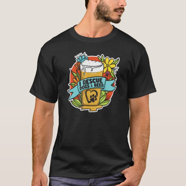 I Rescue Dogs & Beer   Paw & Heart on Mug T-Shirt (Front)