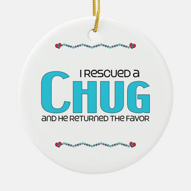 I Rescued a Chug (Male) Dog Adoption Design Ceramic Tree Decoration (Front)
