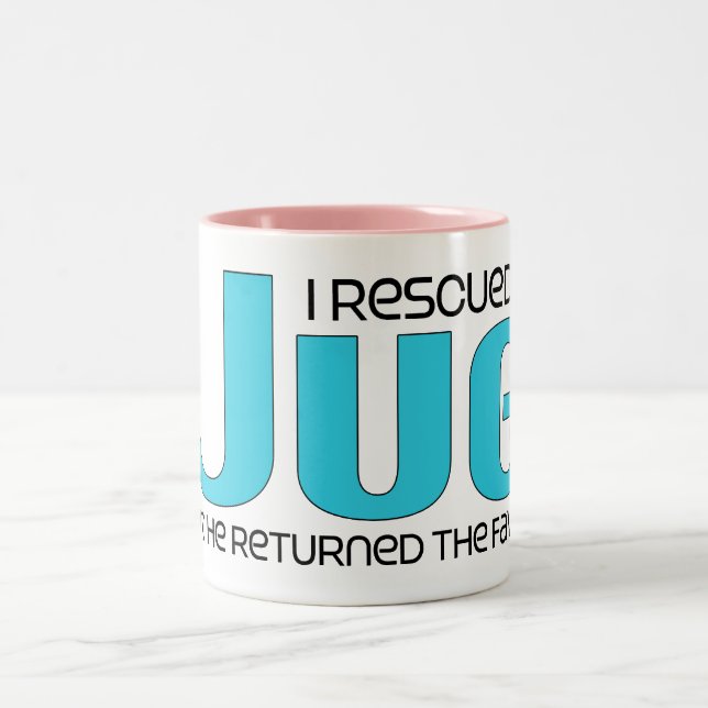 I Rescued a Jug (Male) Dog Adoption Design Two-Tone Coffee Mug (Center)