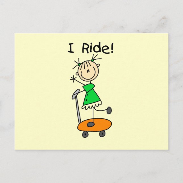 I Ride - Girl on Scooter Postcard (Front)