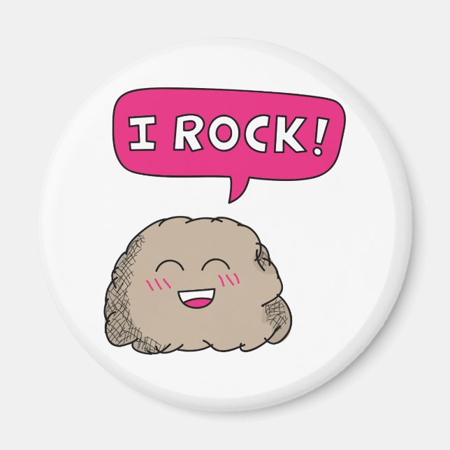 I Rock, Cute Cartoon Rock Humour Magnet (Front)