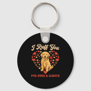 I Ruff You Golden Retriever Puppy Rose Heart Dog G Key Ring