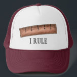 I Rule Wooden Ruler Math Nerd Teacher School Hat<br><div class="desc">Created from an original marker illustration,  this trucker hat features a brown wooden ruler with I RULE written below.</div>