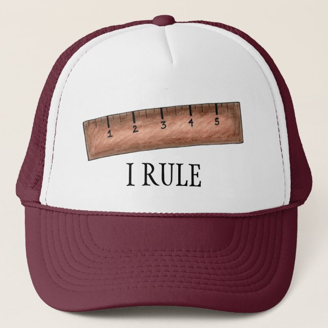 I Rule Wooden Ruler Math Nerd Teacher School Hat (Front)