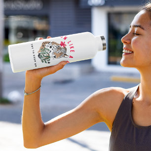 I Run Like A Girl Motivational Red Leopard Graphic 710 Ml Water Bottle