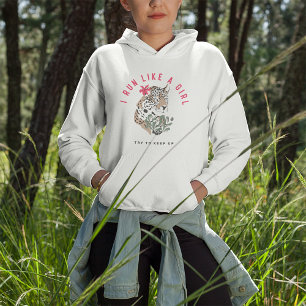 I Run Like A Girl Motivational Red Leopard Graphic Hoodie