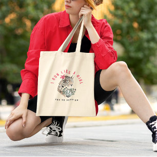 I Run Like A Girl Motivational Red Leopard Graphic Tote Bag