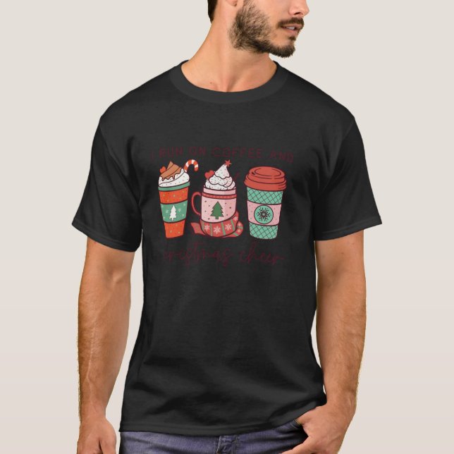 I Run On Coffee and Christmas Cheer Retro Coffee L T-Shirt (Front)