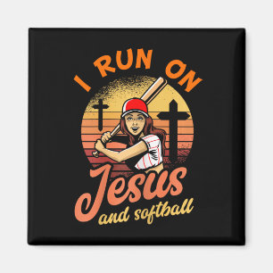 I Run On Jesus And Softball Christian Player Gift  Magnet
