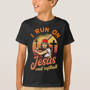 I Run On Jesus And Softball Christian Player Gift  T-Shirt