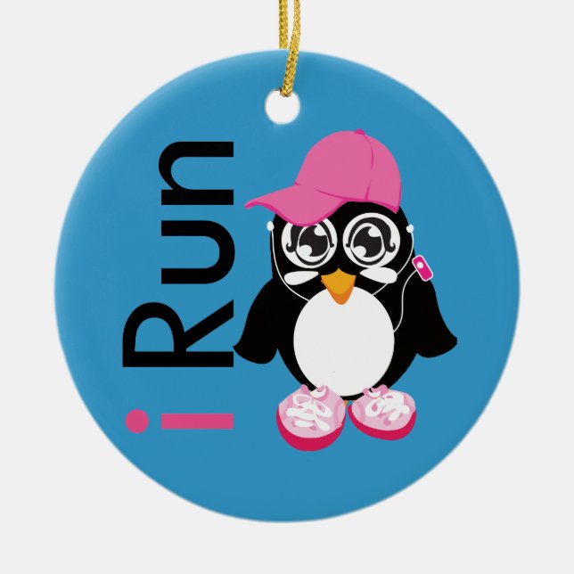i Run Penguin Ceramic Tree Decoration (Front)