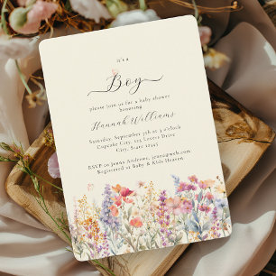 I´s a Boy! Modern, Wildflower, Baby Shower Invitation