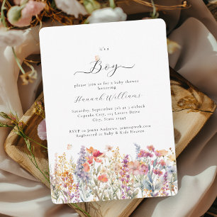 I´s a Boy! Modern, Wildflower, Baby Shower Invitation