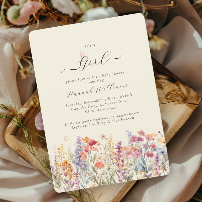I´s a Girl! Modern, Wildflower, Baby Shower Invitation (Creator Uploaded)