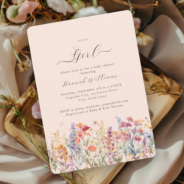 I´s a Girl! Modern, Wildflower, Baby Shower Invitation (Creator Uploaded)