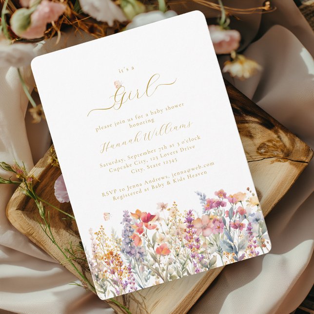 I´s a Girl! Modern, Wildflower, Baby Shower Invitation (Creator Uploaded)