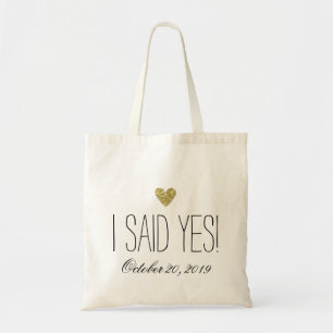 I Said Yes! Glitter Heart Personalised Tote Bag