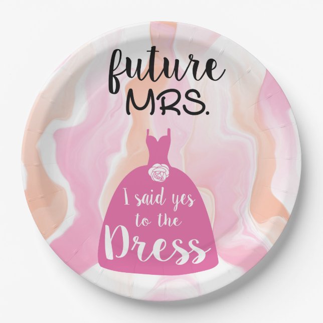 I said yes to this dress bride Bridal Shower pink  Paper Plate (Front)