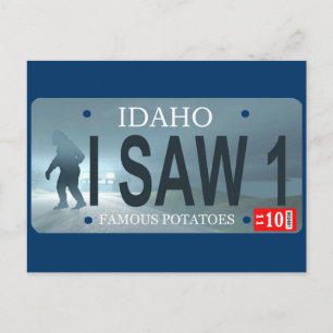 "I Saw 1" Sasquatch License Plate Postcard