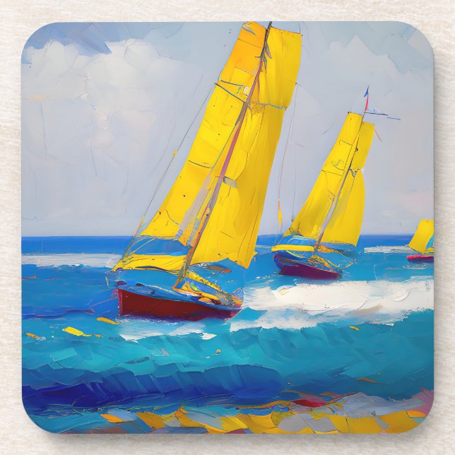 "I saw three boats" Seascape Coaster (Front)