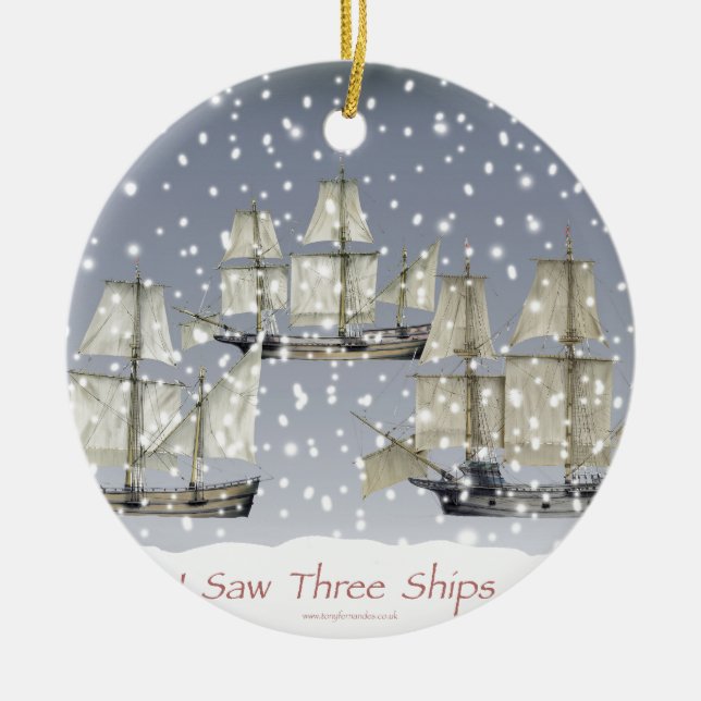 i saw three ships ceramic tree decoration (Front)
