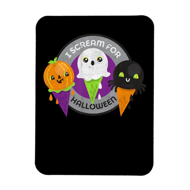 I Scream for Halloween Pumpkin Spider Ghost Magnet (Vertical)