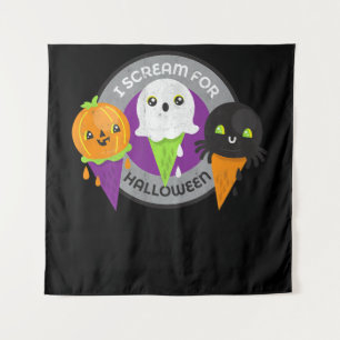 I Scream for Halloween Pumpkin Spider Ghost Tapestry