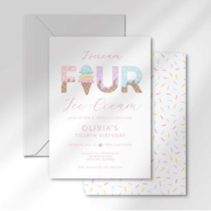 I Scream Four Ice Cream Birthday Party Invitation
