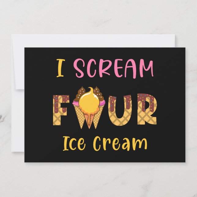 I Scream Four Ice Cream Kids Boy Girl 4th Birthday Invitation (Front)