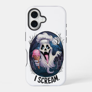 "I Scream" Funny Ghost Chef Halloween Ice Cream St iPhone 16 Case