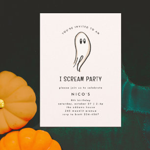 I Scream Ghost Sketch Halloween Birthday Party Invitation
