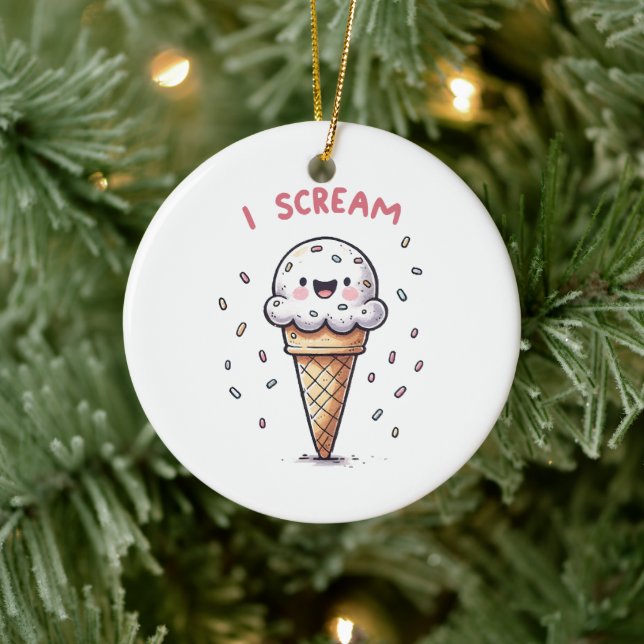 I Scream Ice Cream Cone with Sprinkles Ceramic Tree Decoration (Tree)