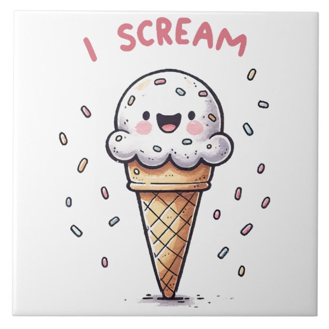 I Scream Ice Cream Cone with Sprinkles Tile (Front)