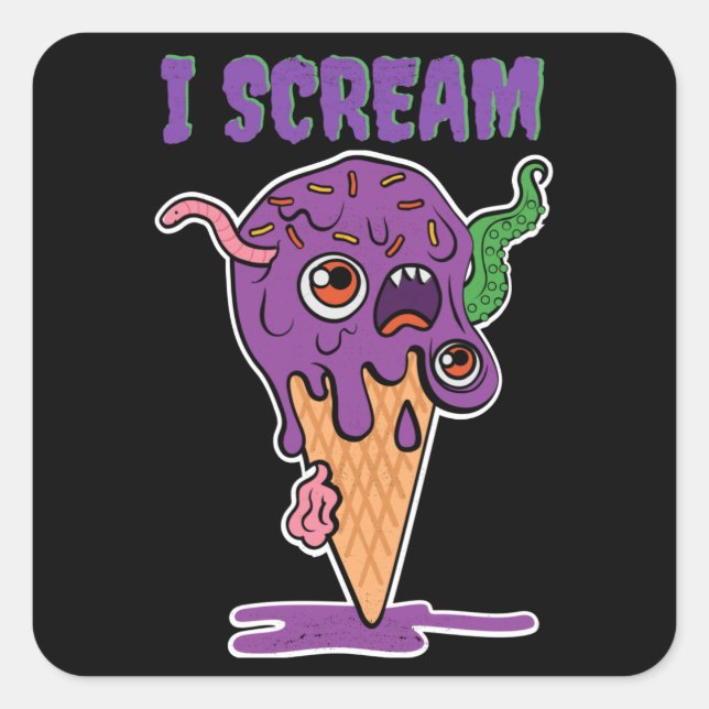 I Scream Ice Cream Funny Halloween Kids Kawaii Square Sticker (Front)