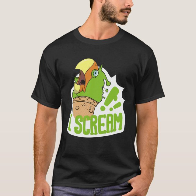I Scream Ice Cream Parrot Screaming for Cockatiels T-Shirt (Front)