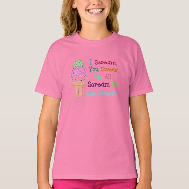 I Scream You Scream IceCream Girl's Ringer T-Shirt (Front)