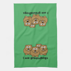 I see groundhogs tea towel