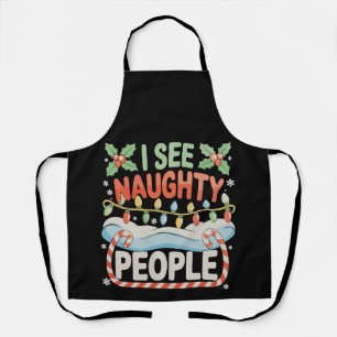 I See Naughty People Holly Christmas Lights Xmas Apron