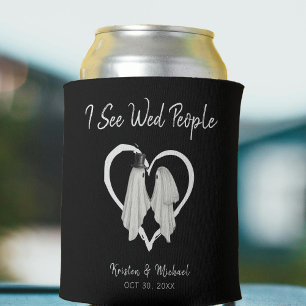 I See Wed People Ghost Halloween Wedding Black Can Cooler