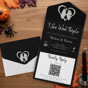 I See Wed People Gothic Ghost Halloween Wedding All In One Invitation