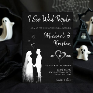 I See Wed People Gothic Ghost Halloween Wedding Invitation