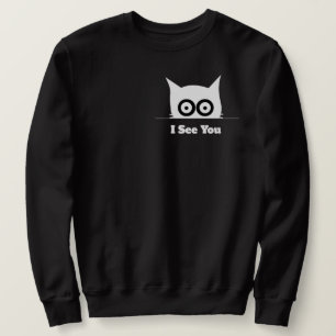 I See You Funny Peeking Cat Minimal Black White Sweatshirt