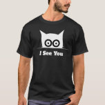 I See You Funny Peeking Cat Minimal Black White T-Shirt<br><div class="desc">A bold and minimal black and white cat design featuring wide curious eyes peeking over the edge with the phrase “I See You”. Perfect for cat lovers who enjoy playful, slightly mysterious humor. This clean and modern artwork makes a great gift for introverts, office coworkers, students, or anyone who loves...</div>