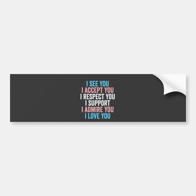 I See You, I Accept You I Respect You Trans LGBT Bumper Sticker (Front)