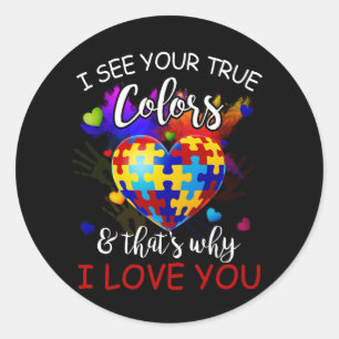 I See Your True Colors Puzzle World Autism Awarene Classic Round Sticker
