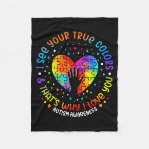 I See Your True Colors Puzzle World Autism Awarene Fleece Blanket
